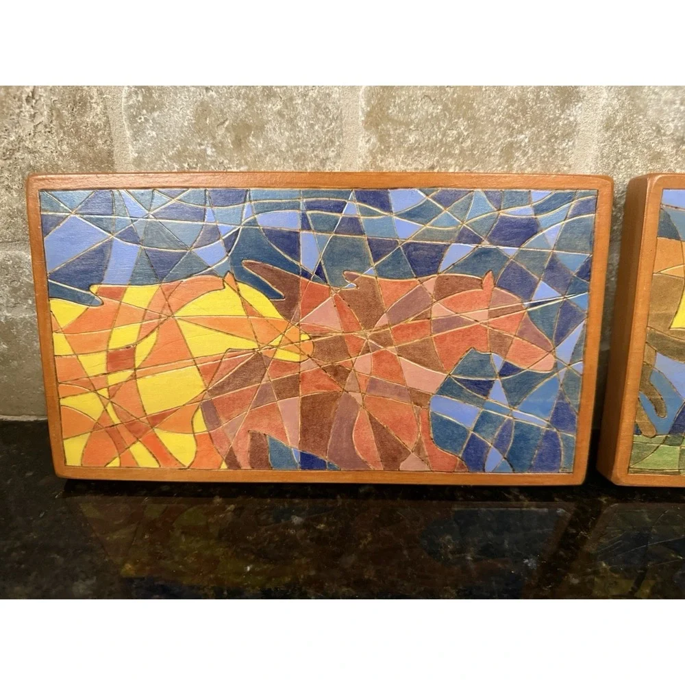 Wooden Horse Wall Hanging Plaque Art‎ Equestrian Western Kentucky Derby Set Of 2